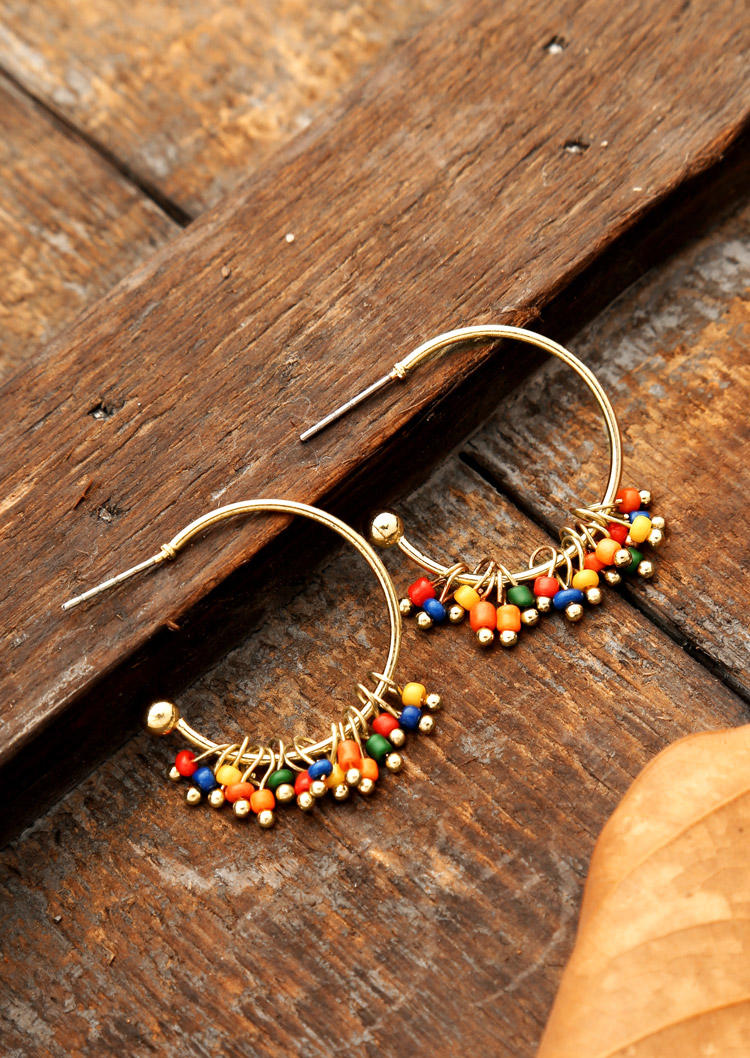 

Vintage Colorful Beading Alloy Earrings, Gold, 503780