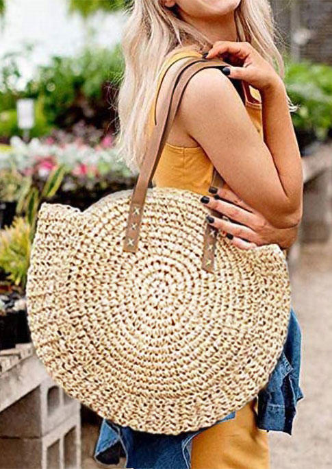 

Beach Straw Woven Large Tote Handbag, Light khaki, 504200