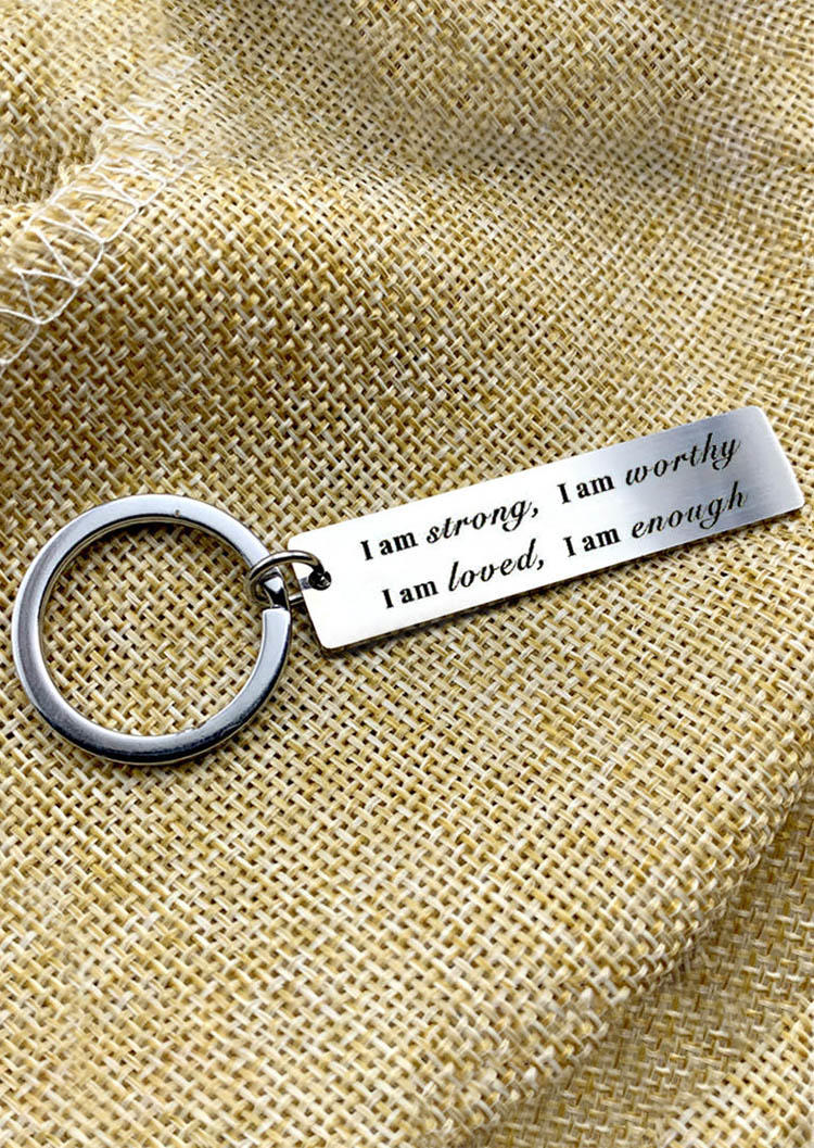 

I Am Strong Worthy Loved Enough Keychain, Silver, 504202