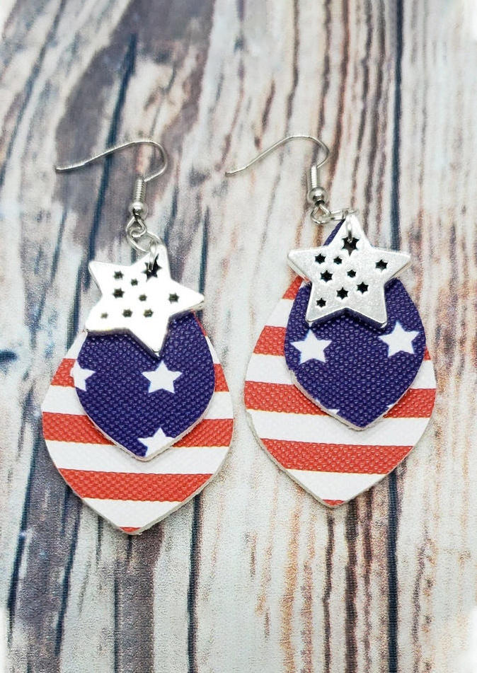 

American Flag Star Striped Multi-Layered Earrings, Multicolor, 504622