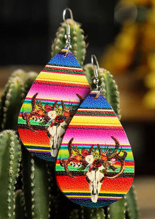 

Serape Striped Leopard Sunflower Steer Skull Earrings, Multicolor;leopard, 504738