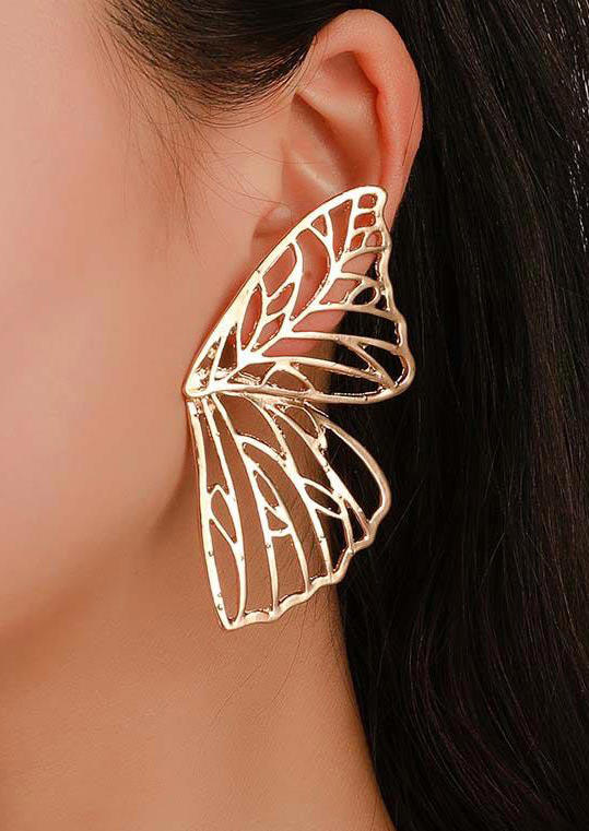 

Hollow Out Butterfly Wing Stud Earrings, Gold, 504823