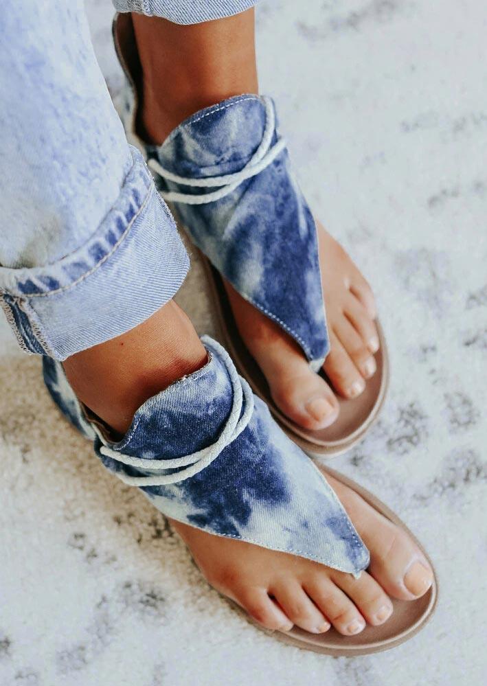 

Tie Dye Zipper Thong Flat Sandals - Blue, 506119