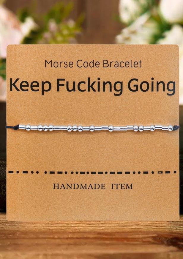 

Fashion Beading Morse Code Adjustable Rope Bracelet, Silver, 491402