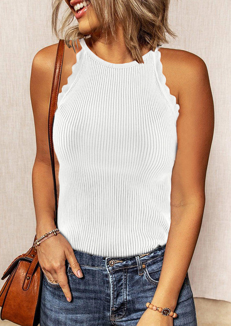 

Jagged Edge Sleeveless Halter Tank - White, 504106