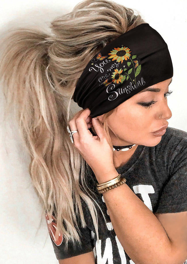 

You Are My Sunshine Sunflower Yoga Sport Wide Headband, Black, 505887