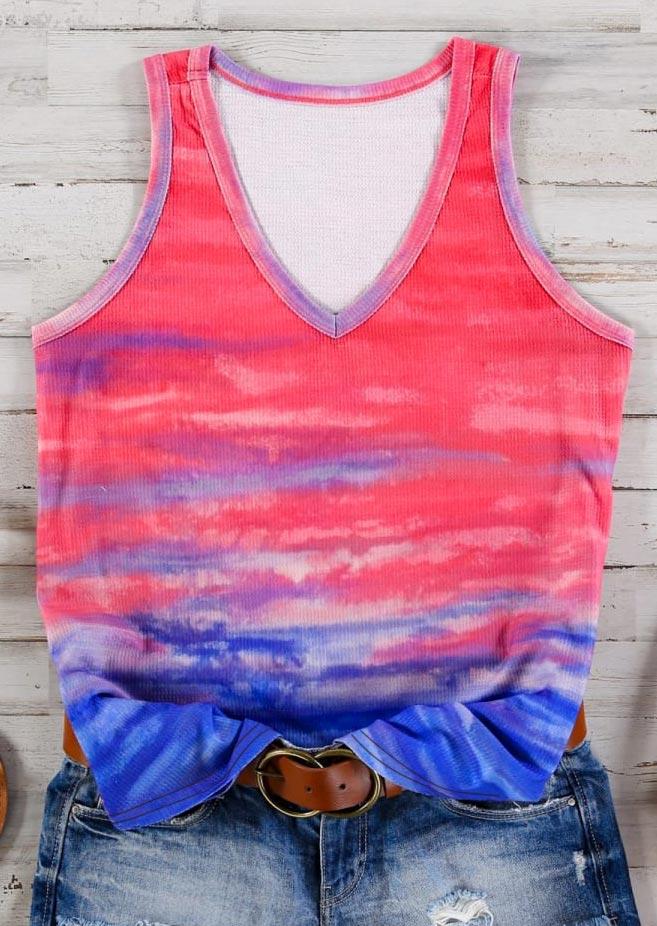 Gradient V-Neck Sleeveless Beach Tank, Multicolor, 506094