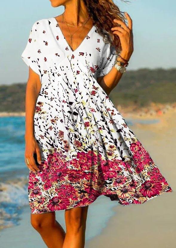 

Floral V-Neck Short Sleeve Mini Dress, Multicolor, 506127