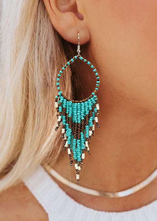 

Bohemian Colorful Beading Tassel Earrings, Cyan, 506147
