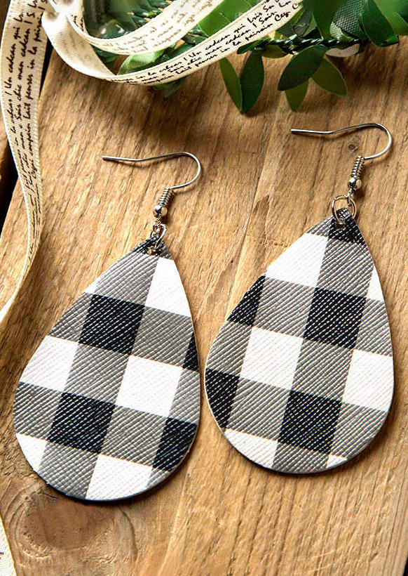 Dual-Sided Plaid Leather Earrings