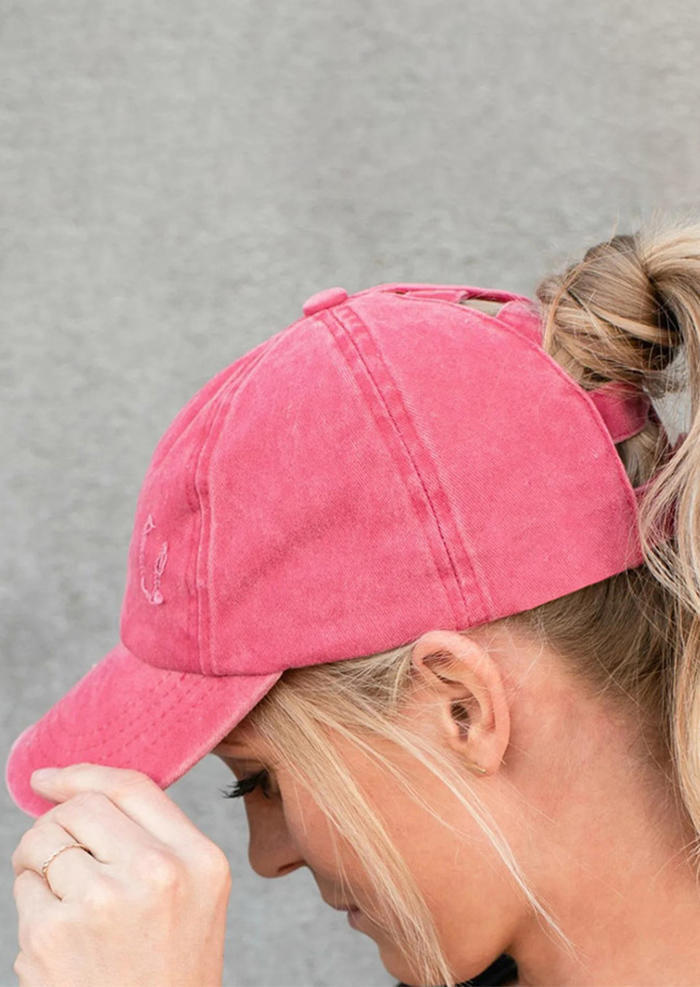 

Fashion Hollow Out Ripped Washed Denim Baseball Cap, Watermelon red, 477014