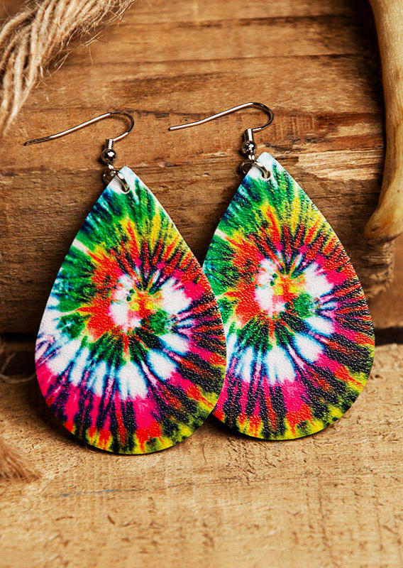 

Tie Dye Swirl Water Drop Leather Earrings, Green, 484422