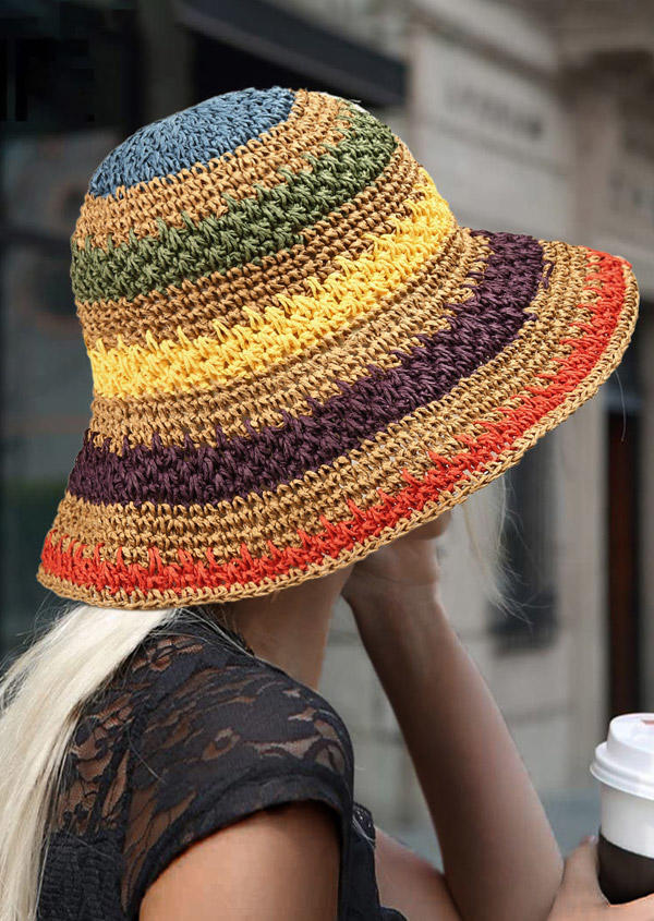 

Bohemian Colorful Foldable Crochet Straw Hat, Khaki, 502826