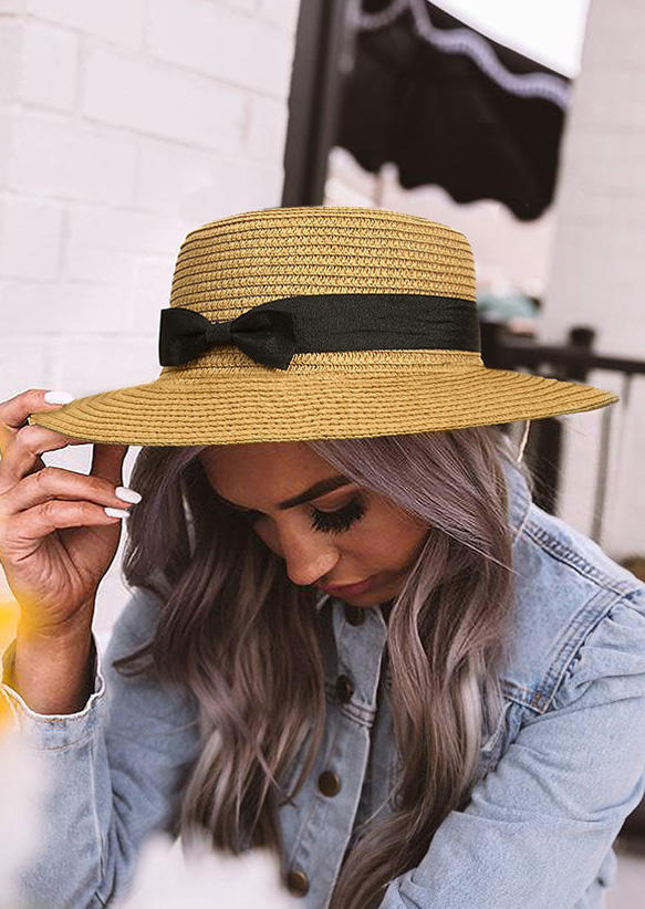 

Summer Bowknot Wide Brim Sun Protection Straw Hat, Light khaki;khaki, 504272