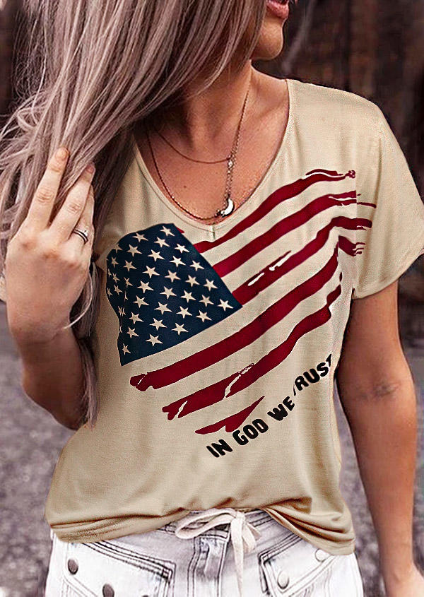 

American Flag Star Striped In God We Trust T-Shirt Tee - Khaki, 506186
