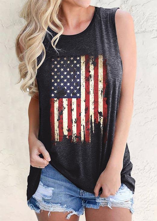 

American Flag Star Striped Casual Tank - Dark Grey, 506189