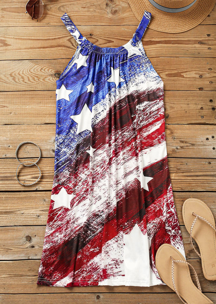 American Flag Star Sleeveless Mini Dress