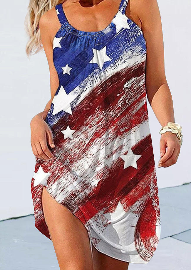

American Flag Star Sleeveless Mini Dress, Multicolor, 506263