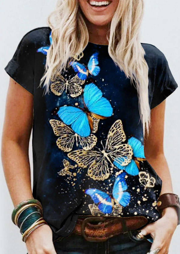 

Butterfly Starry Sky Short Sleeve T-Shirt Tee - Black, 506288