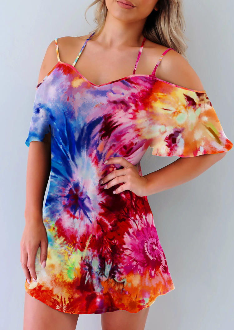

Tie Dye Criss-Cross Open Back Adjustable Strap Mini Dress, Multicolor, 506292