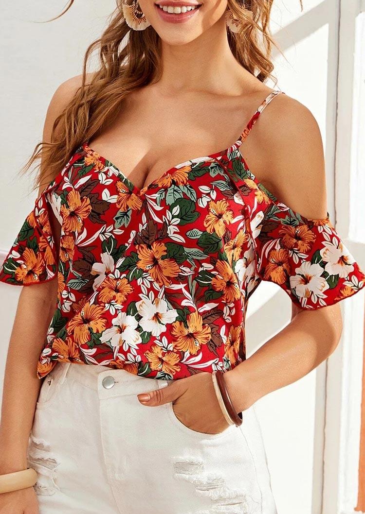 

Floral Cold Shoulder Open Back Adjustable Strap Blouse, Multicolor, 506304