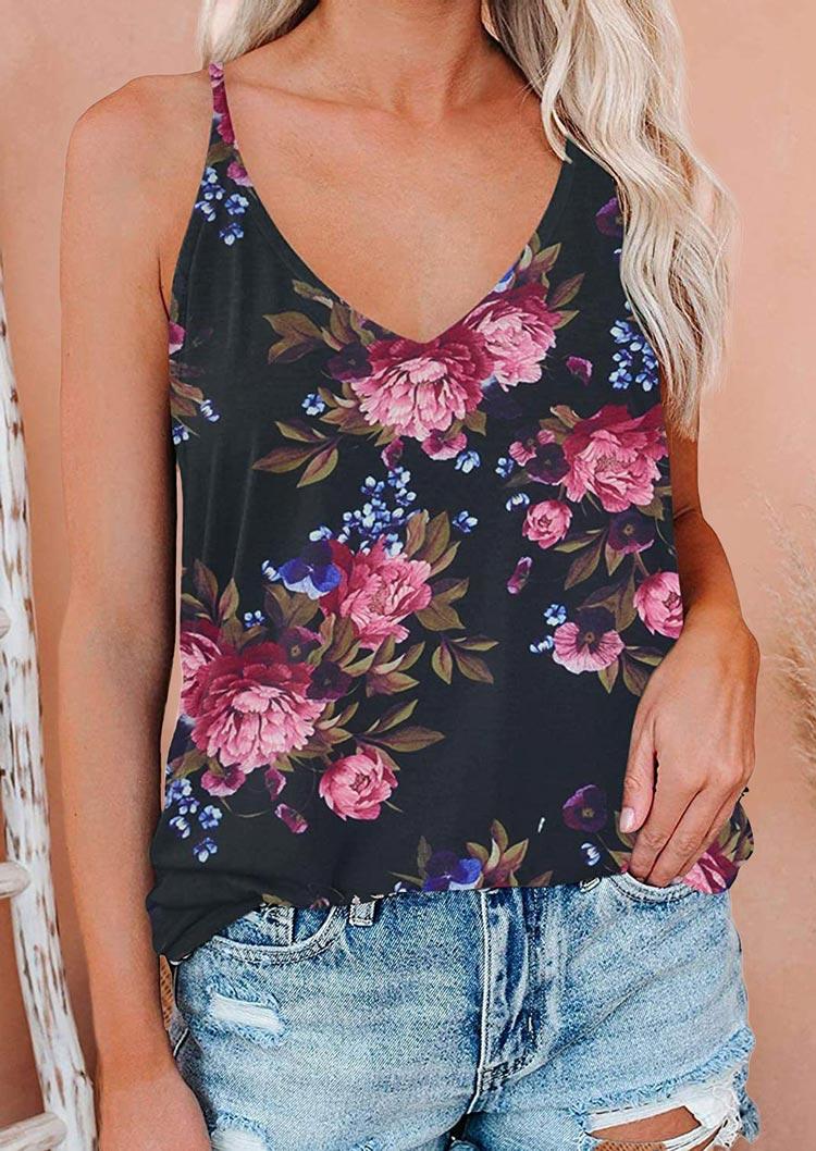 

Floral Open Back V-Neck Camisole, Multicolor, 506325