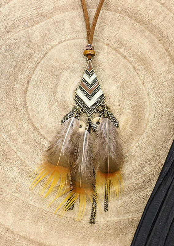 

Vintage Hollow Out Geometric Feather Pendant Sweater Necklace, Pattern1;pattern2, 495204