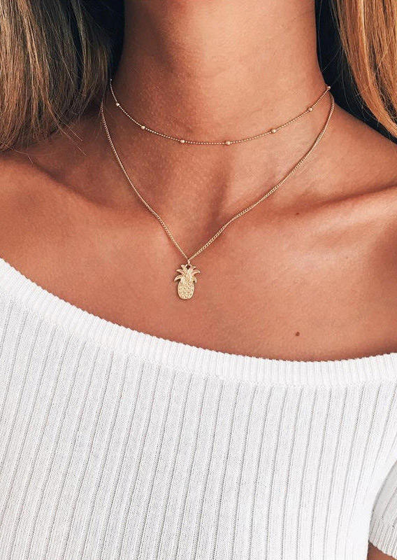 

Pineapple Dual-Layered Casual Necklace, Gold, 496248