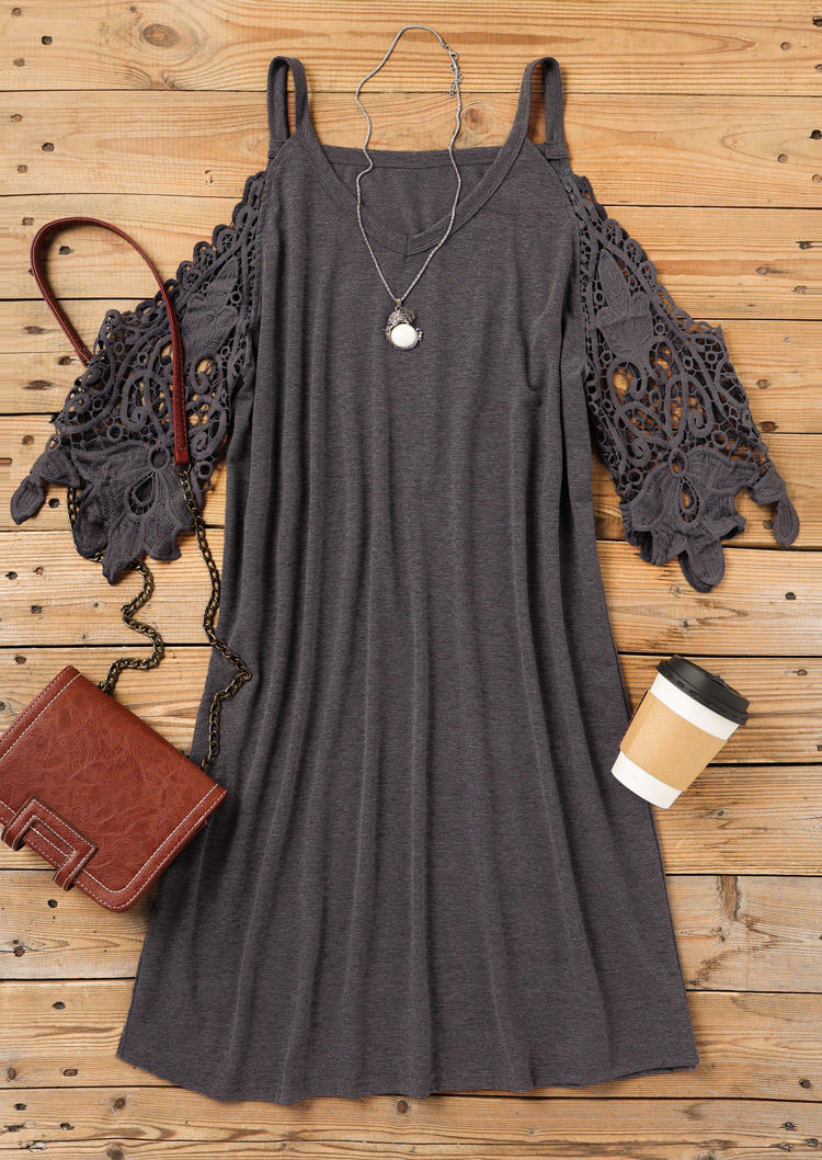 Lace Splicing Cold Shoulder Mini Dress - Gray