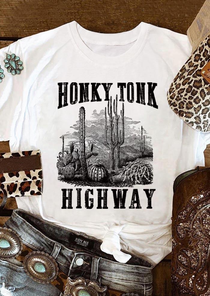 

Honky Tonk Highway Cactus T-Shirt Tee - White, 505912