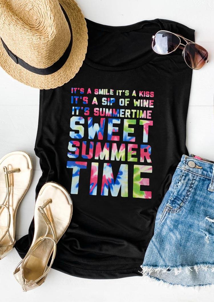 

Sweet Summer Time Tie Dye Letter Tank - Black, 505922