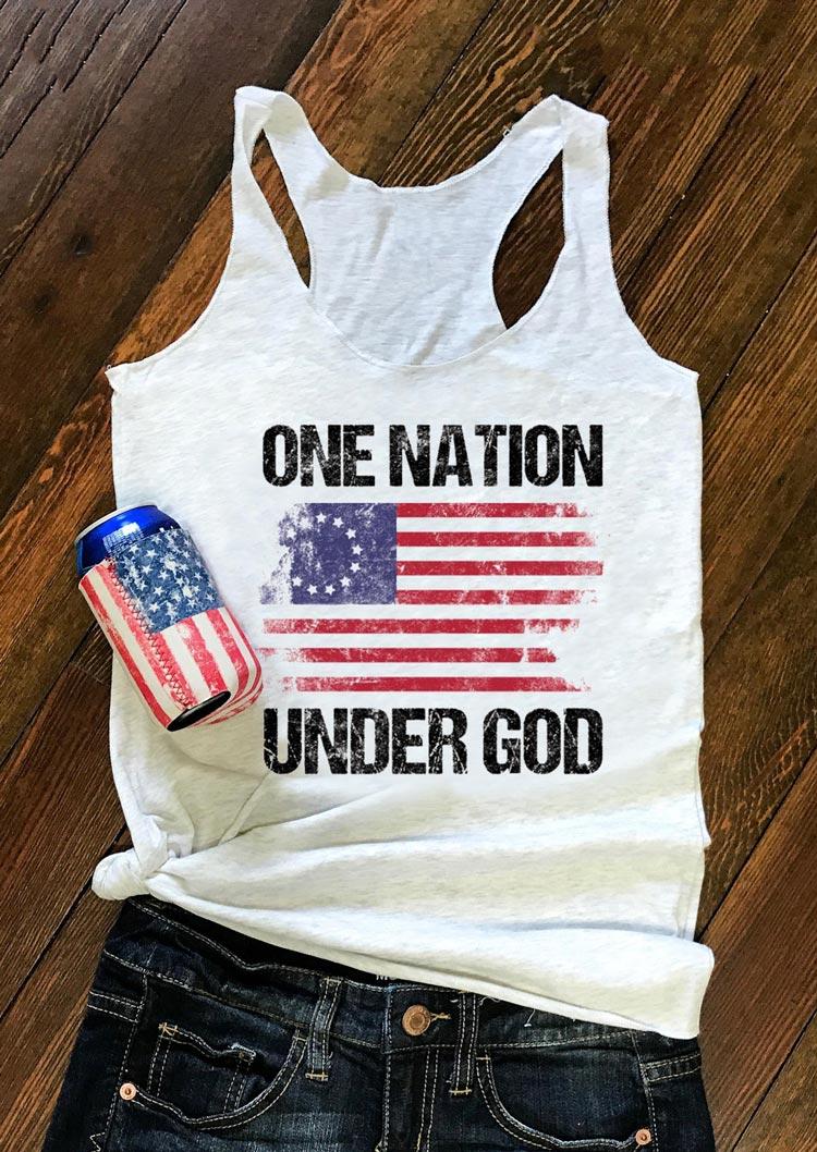 

One Nation Under God American Flag Racerback Tank - White, 506151
