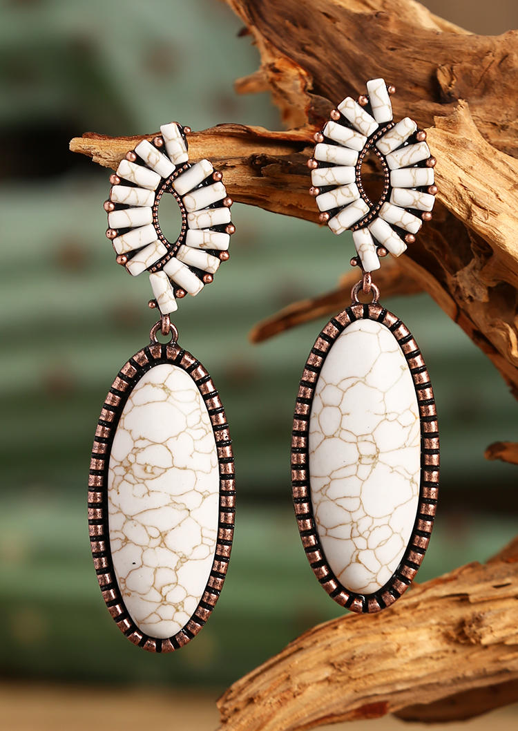 

Vintage Hollow Out Turquoise Oval Earrings, Beige, 506172