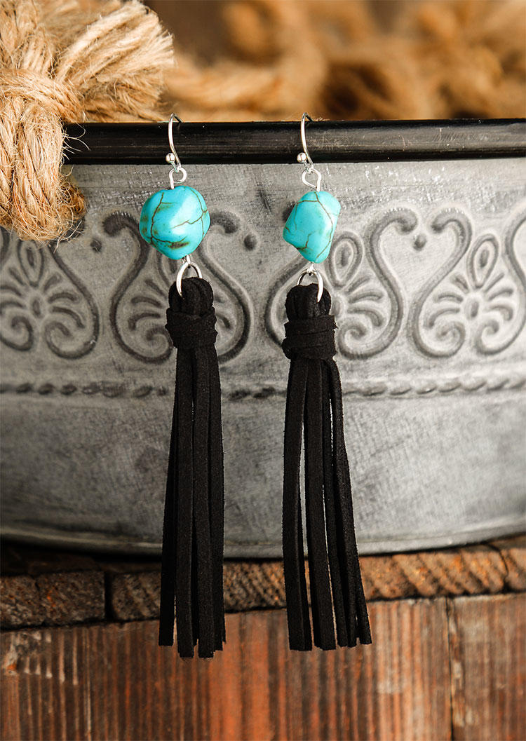 

Vintage Turquoise Tassel Drop Earrings, Black, 506306