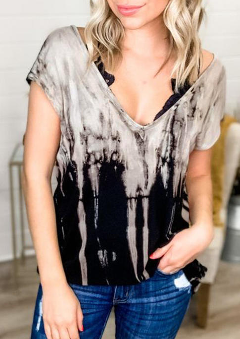 

Tie Dye V-Neck Casual Blouse, Multicolor, 506352