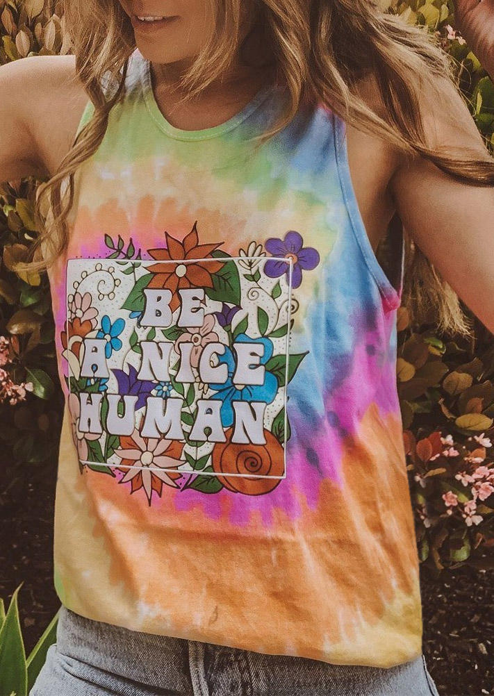 

Be A Nice Human Tie Dye Floral Casual Tank, Multicolor, 506359