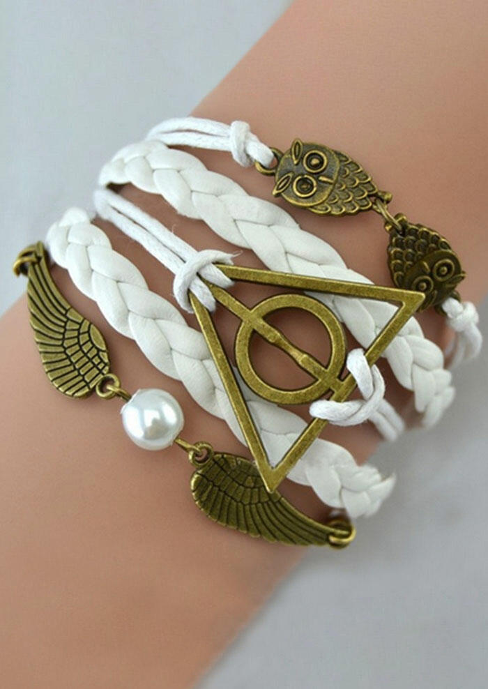 

Owl Angel Wing Bead Weaven Bracelet, White, 461718