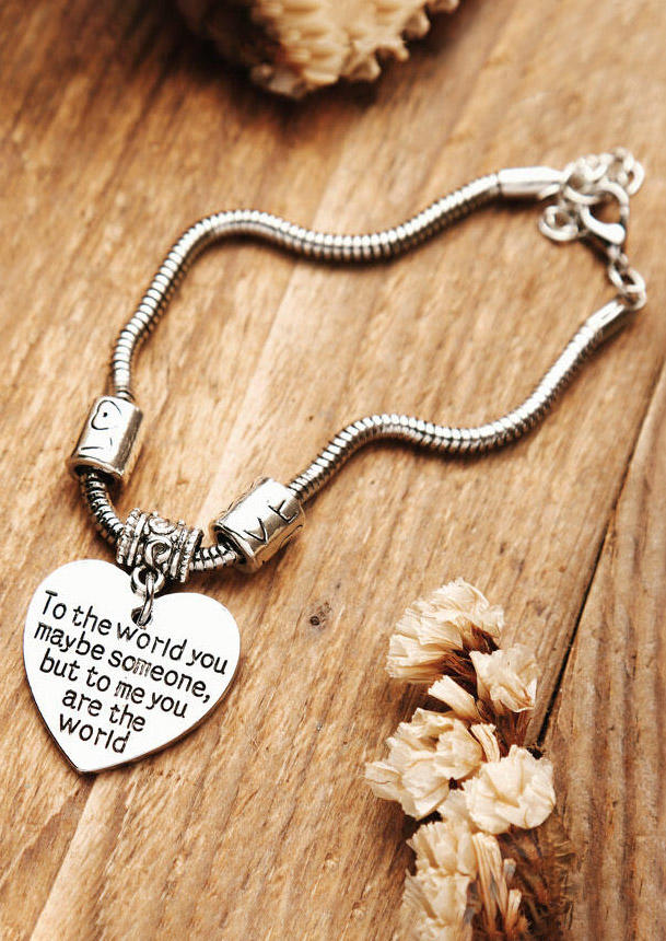 

To Me You Are The World Heart Pendant Bracelet, Silver, 491661
