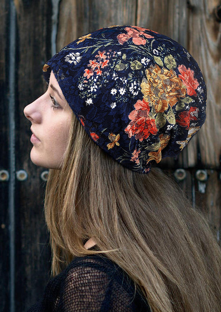 

Floral Lace Thin Bonnet Beanie Hat, Pink;royal blue, 498022