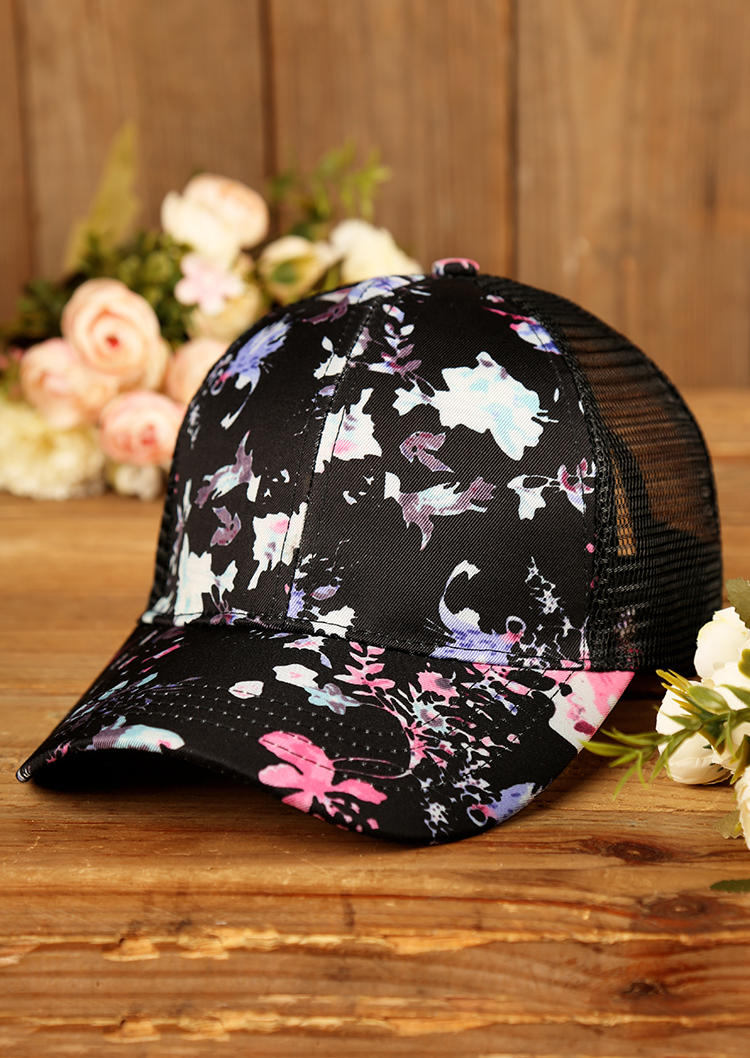 

Floral Hollow Out Adjustable Baseball Cap - Black, 500259
