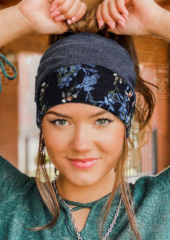 

Floral Lace Splicing Beanie Hat, Blue, 500987