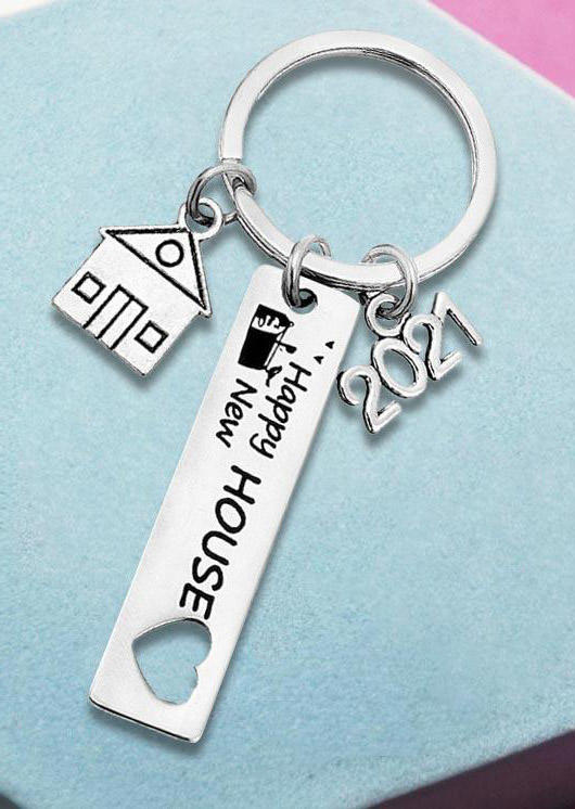

2021 Happy New House Hollow Out Heart Keychain, Silver, 502188