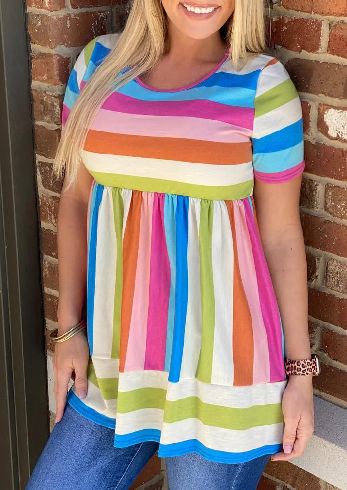 Colorful Striped Ruffled Blouse