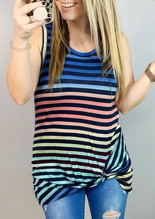 

Gradient Striped Twist O-Neck Tank, Multicolor, 506401