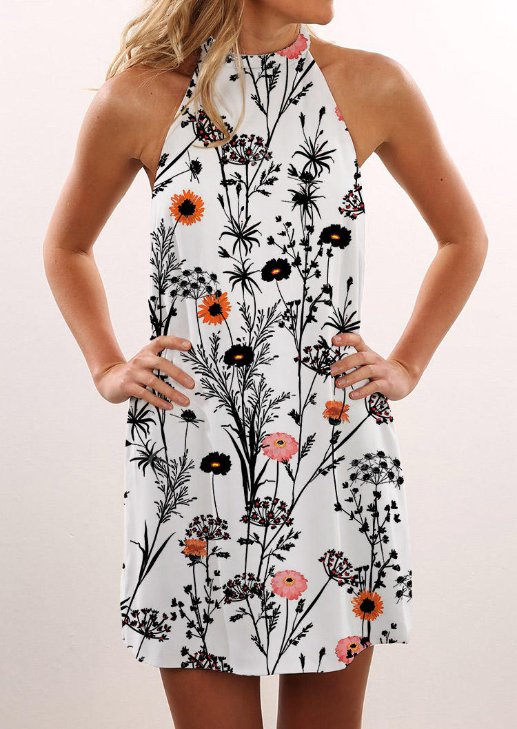 

Floral Open Back Sleeveless Halter Mini Dress, Multicolor, 506463
