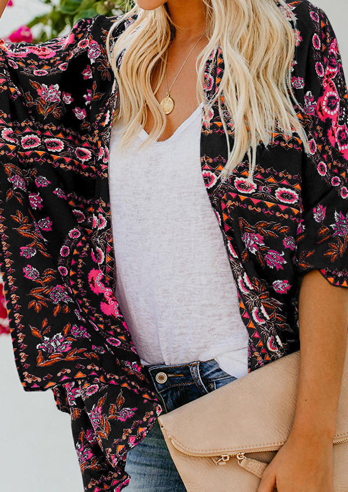 

Ethnic Style Mandala Open Front Cardigan - Black, 506480