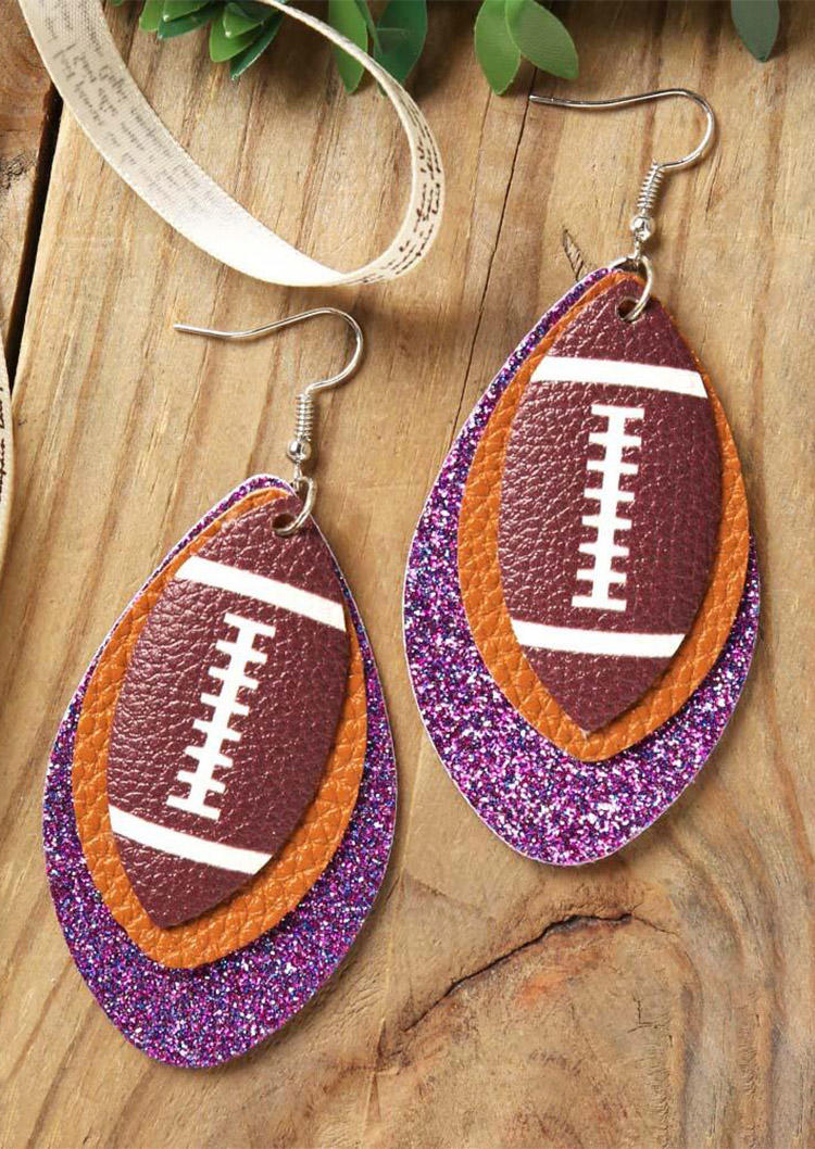

Football Three-Layered PU Leather Earrings, Purple, 457241
