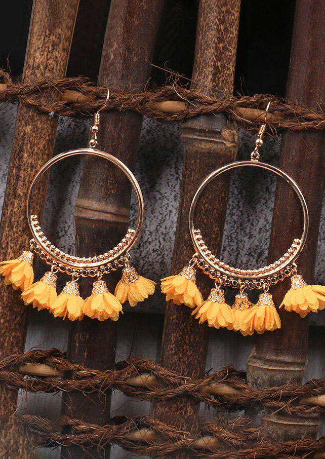 

Bohemian Large Ring Flower Alloy Earrings, Yellow, 464065