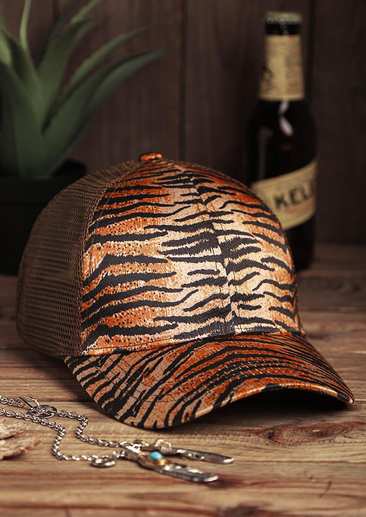 

Leopard Tiger Mesh Hollow Out Baseball Hat, Orange, 475099