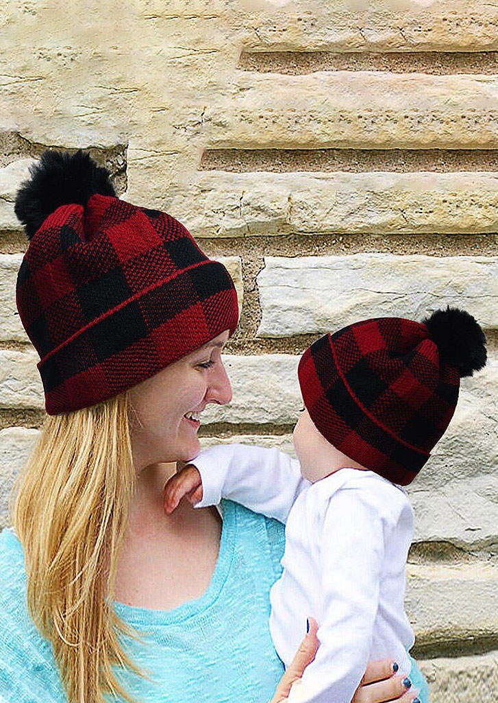 

Buffalo Plaid Winter Warm Knitted Hairball Hat, 482337